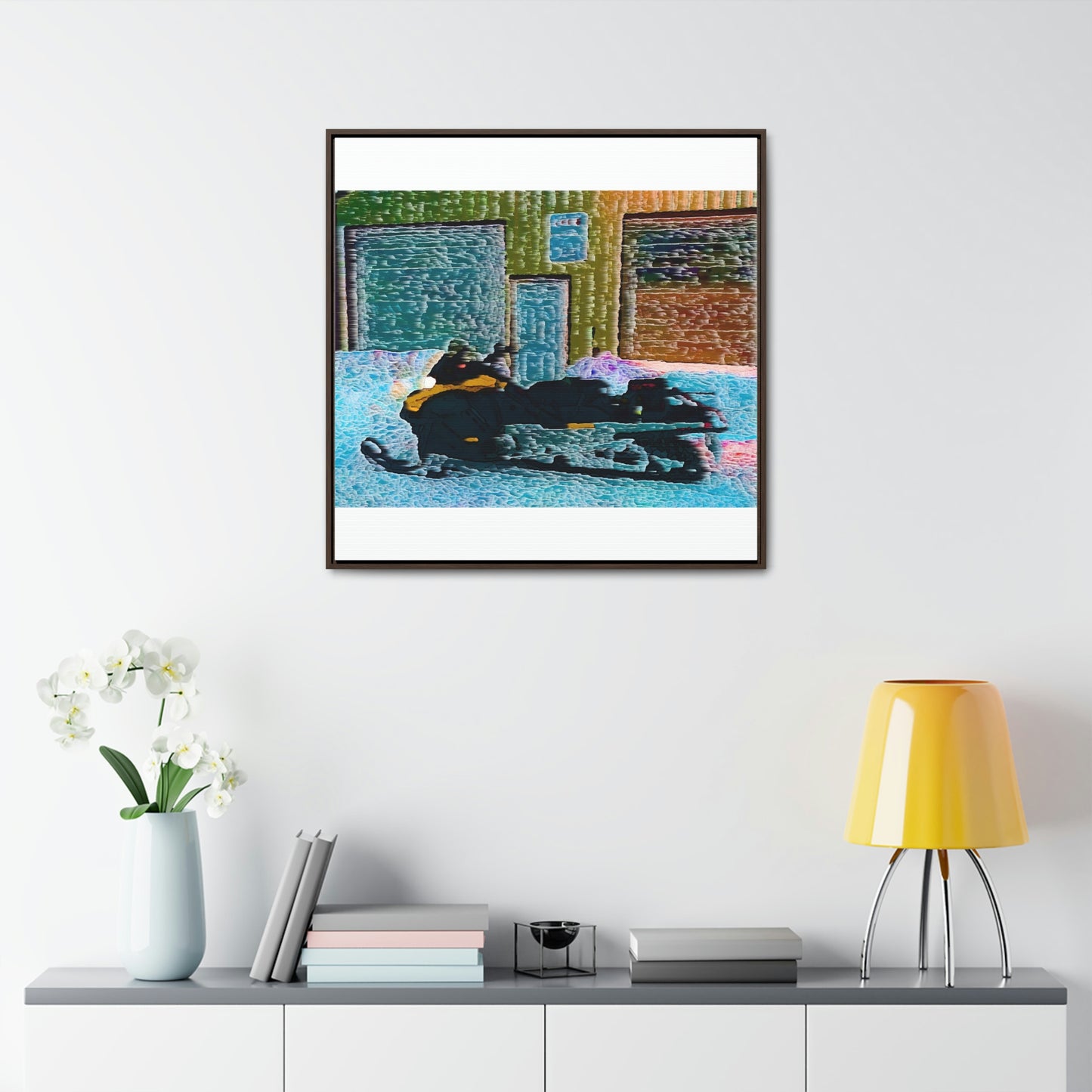 Gallery Canvas Wraps, Square Frame ... Snowmobile & Impressionalism ... 'Collecting Mail & Packages' .... Dixie, Idaho, USA ... Original Works: 10 Hours Rendering Time ...