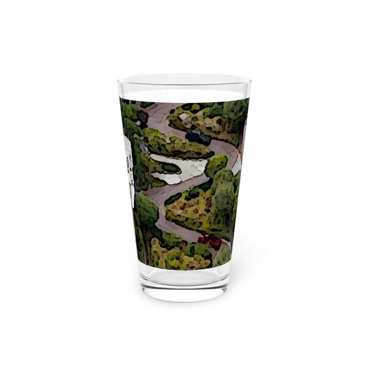 Pint Glass, 16oz ... A Crazy Street ... 'Eight Winding Curve-Switchbacks' ... "Lombard Street, San Francisco, CA' ... Family Archives: 1970's ... Original Works ...