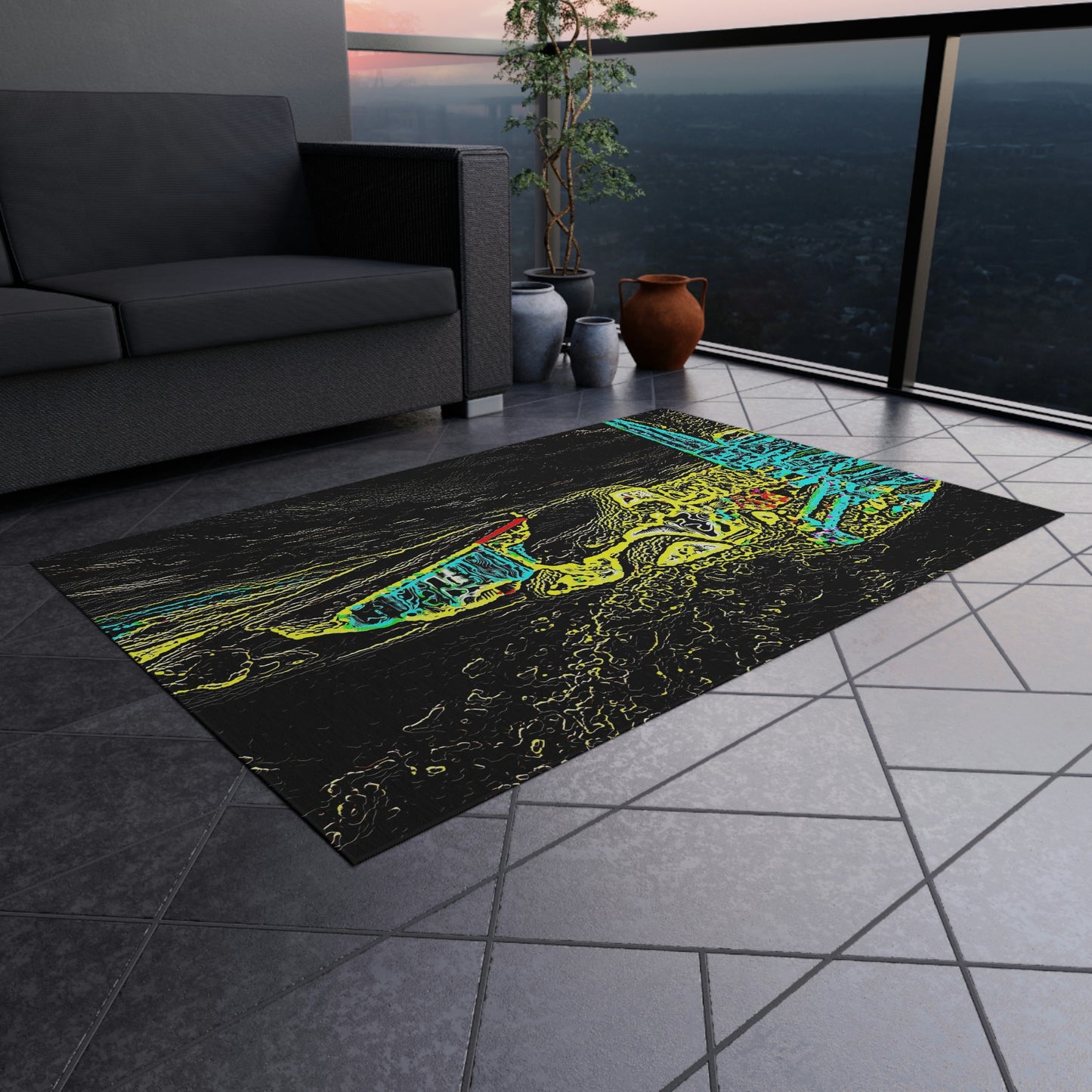 Outdoor Rug ... "Snow Vehicle In Snow Storm At-Rest" ... Circa 12Mar23 ... Central Idaho ... 18-Hours Rendering Time: Original Works ...