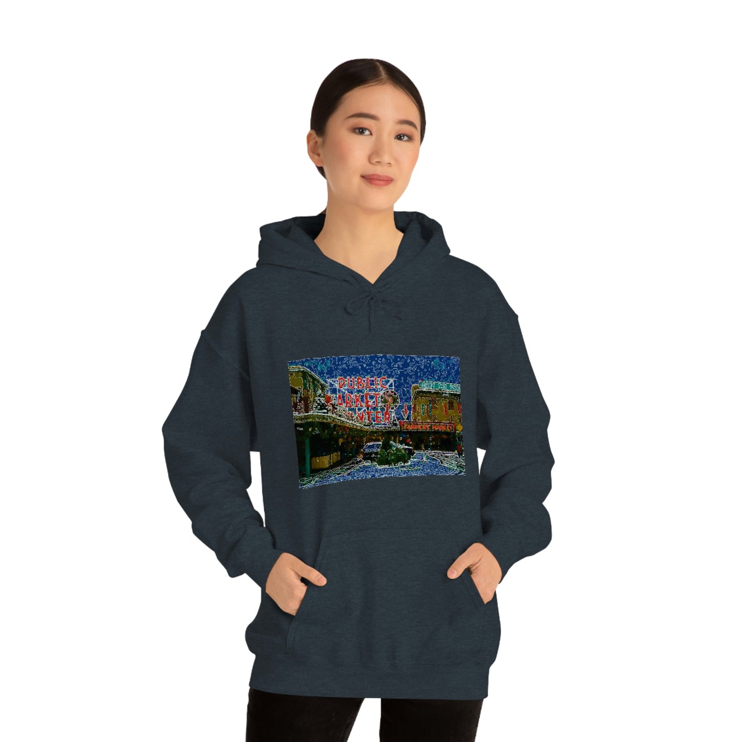 Unisex Heavy Blend™ Hooded Sweatshirt ... Pike Place Market: 'The Public Market', Seattle, Washington. Circa Fall 2013 ...