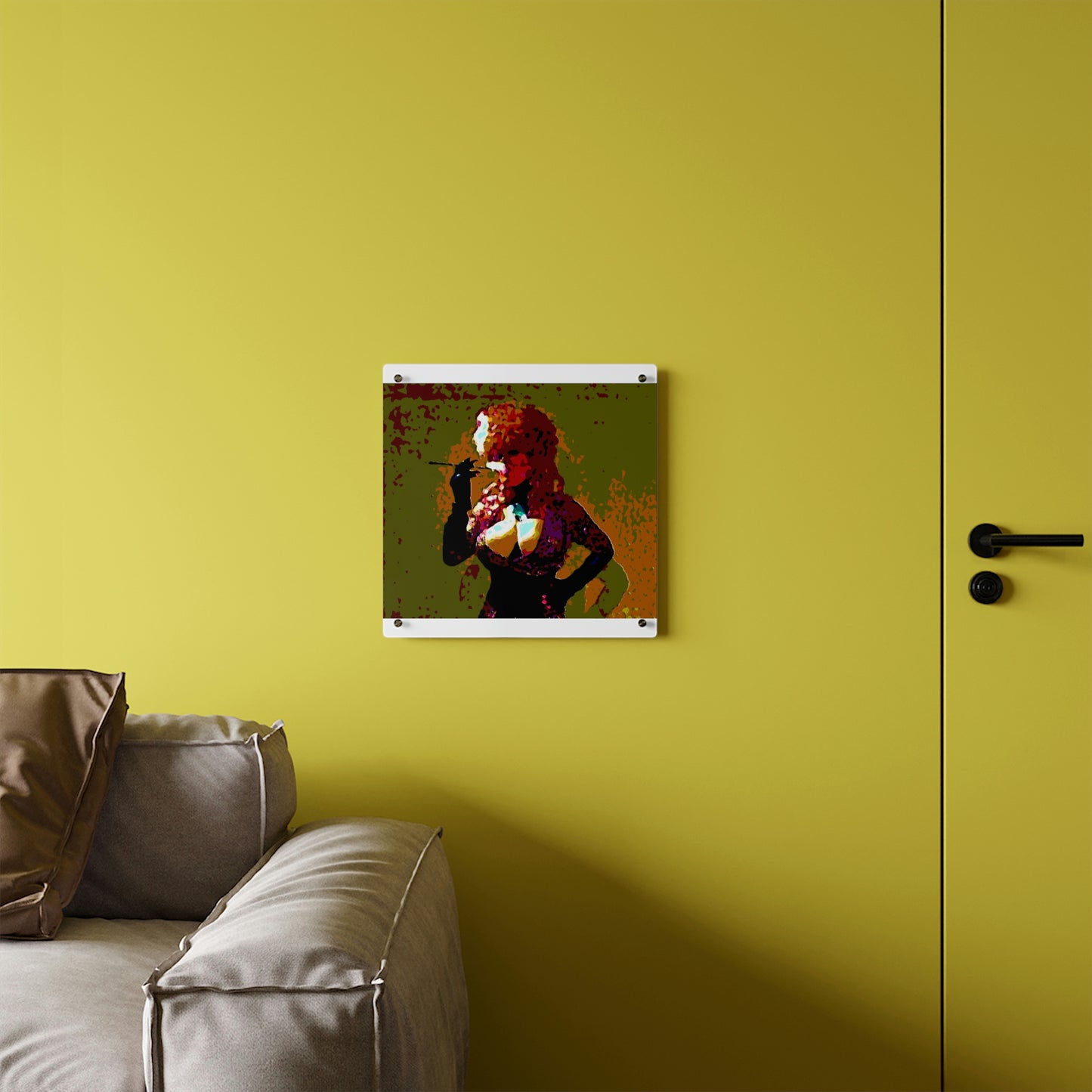 Acrylic Wall Art Panels ...  A Colleague Overseas ... 'Enjoying A Fag' ... Original Works ... "April Fools 2023" ... Hot-Tranny-Smoke ...