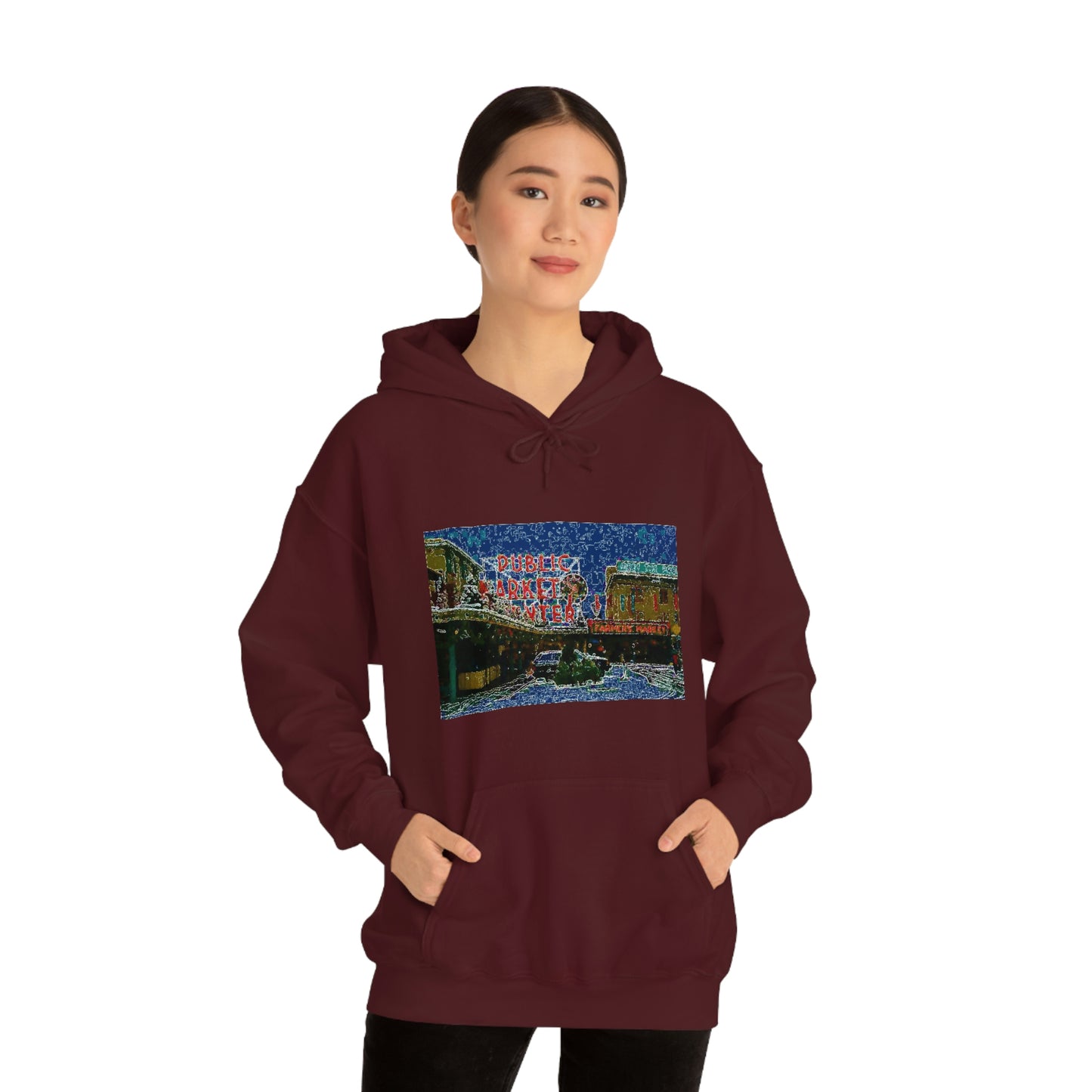 Unisex Heavy Blend™ Hooded Sweatshirt ... Pike Place Market: 'The Public Market', Seattle, Washington. Circa Fall 2013 ...