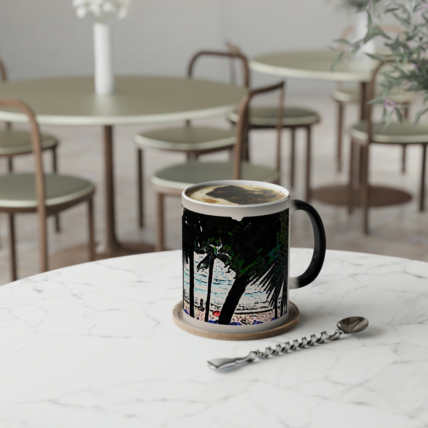 Color-Changing Mug, 11oz ... "A Beautiful Beach Amongst The Palms" ... The Outrigger Waikiki, Honolulu, Oahu ... Original Works ...