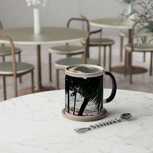 Color-Changing Mug, 11oz ... "A Beautiful Beach Amongst The Palms" ... The Outrigger Waikiki, Honolulu, Oahu ... Original Works ...