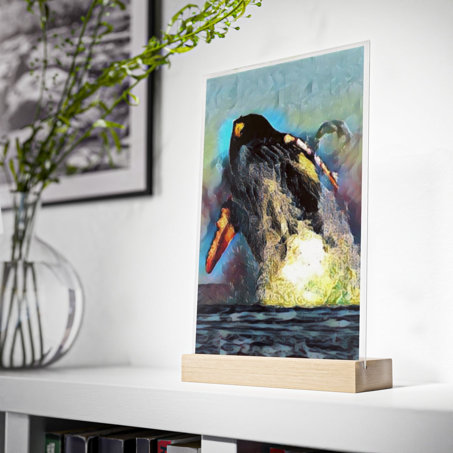 Acrylic Sign with Wooden Stand ... An Extraordinary Humpback Breach ... 'With Explosive Energy' ... Family Archives (KPH) ... Circa: 21st Century. Maui, HI ... Original Works ...