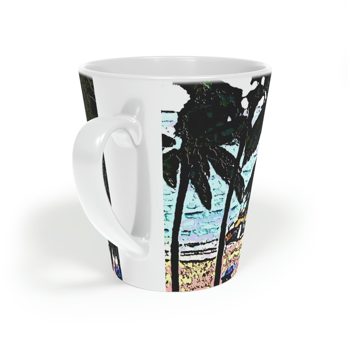Latte Mug, 12oz ... "A Beautiful Beach Amongst The Palms" ... The Outrigger Waikiki, Honolulu, Oahu ... Original Works ...