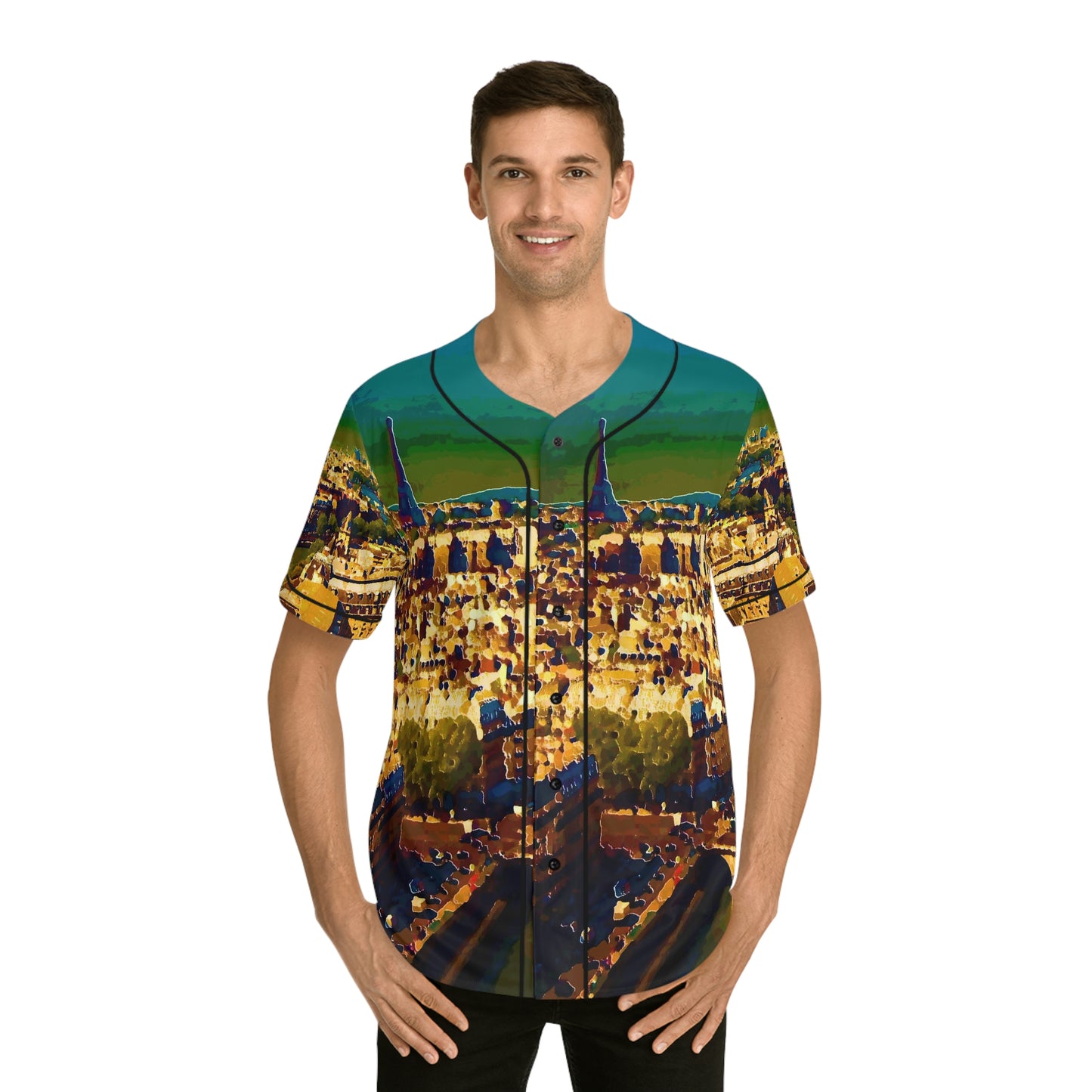 Men's Baseball Jersey (AOP) ... Au Paris ... "Along The River Seine" ... Barbara Joan Bonnell-Holt: 1972 ... Original Works ...