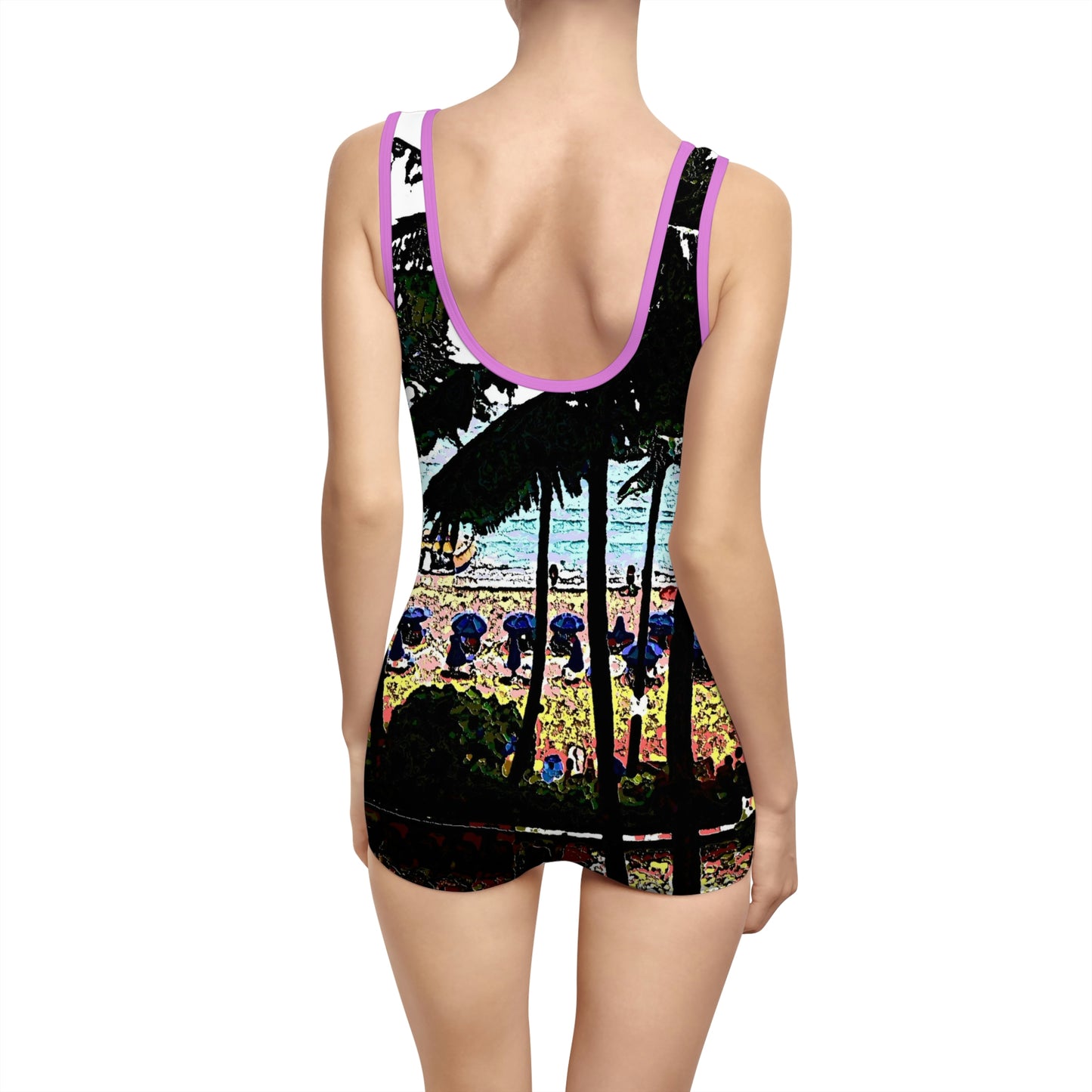 Women's Vintage Swimsuit ...  "A Beautiful Beach Amongst The Palms" ... The Outrigger Waikiki, Honolulu, Oahu ... Original Works ...