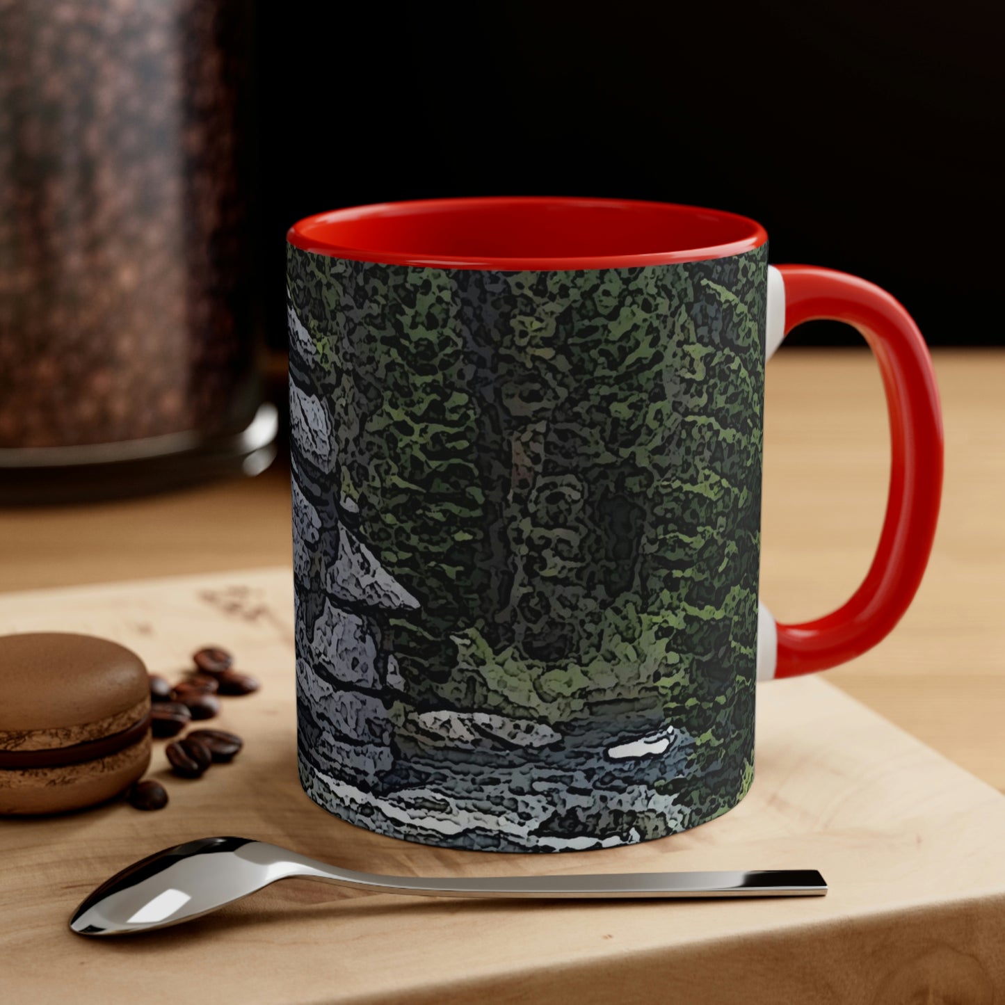 Accent Coffee Mug, 11oz ..."I Am Innocent" ... Tricky-Dick Immortalized ... Nixon Rock: Along The River ... Central Idaho, Summer 2020 ... Original Works ...