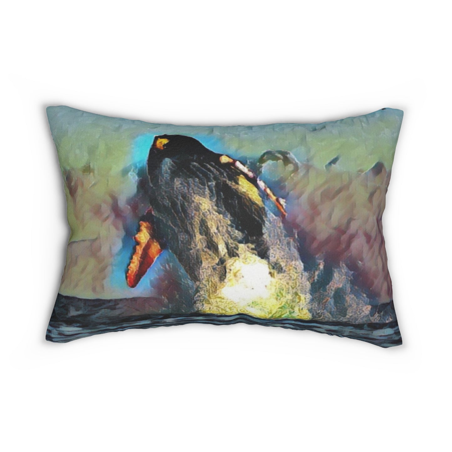 Spun Polyester Lumbar Pillow ... An Extraordinary Humpback Breach ... 'With Explosive Energy' ... Family Archives (KPH) ... Circa: 21st Century. Maui, HI ... Original Works ...