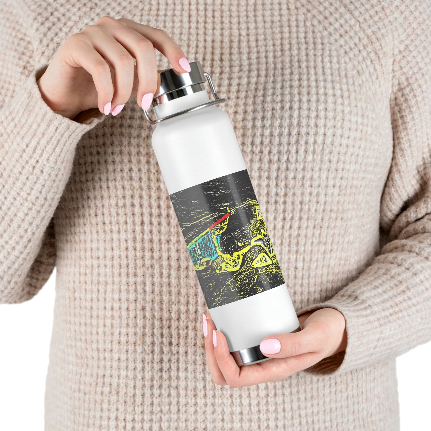 Copper Vacuum Insulated Bottle, 22oz ... "Snow Vehicle In Snow Storm At-Rest" ... Circa 12Mar23 ... Central Idaho ... 18-Hours Rendering Time: Original Works ...