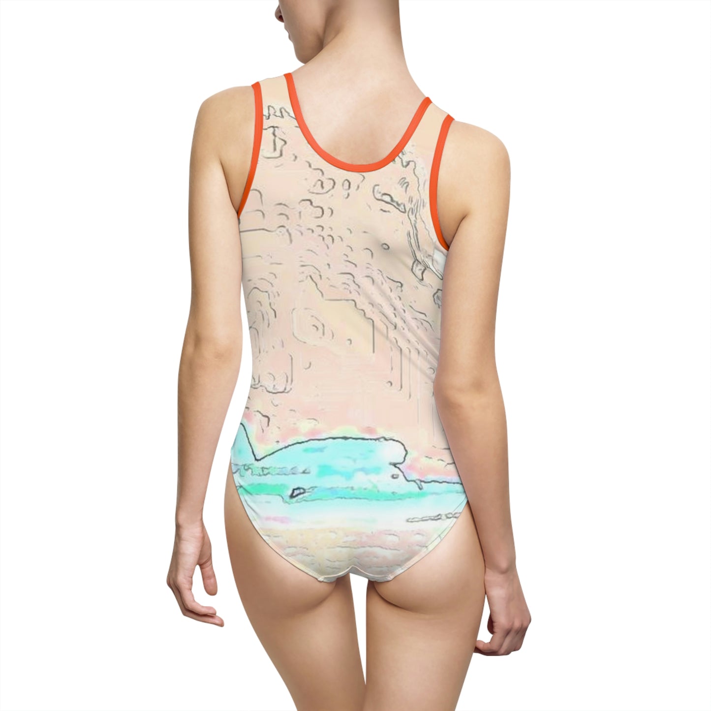 Women's Classic One-Piece Swimsuit ...  Seattle Columbia Cup On Lake Washington ... "Dave Wilcox Heads For The Win" ... Associate Gift-Photo ... Original Works ...
