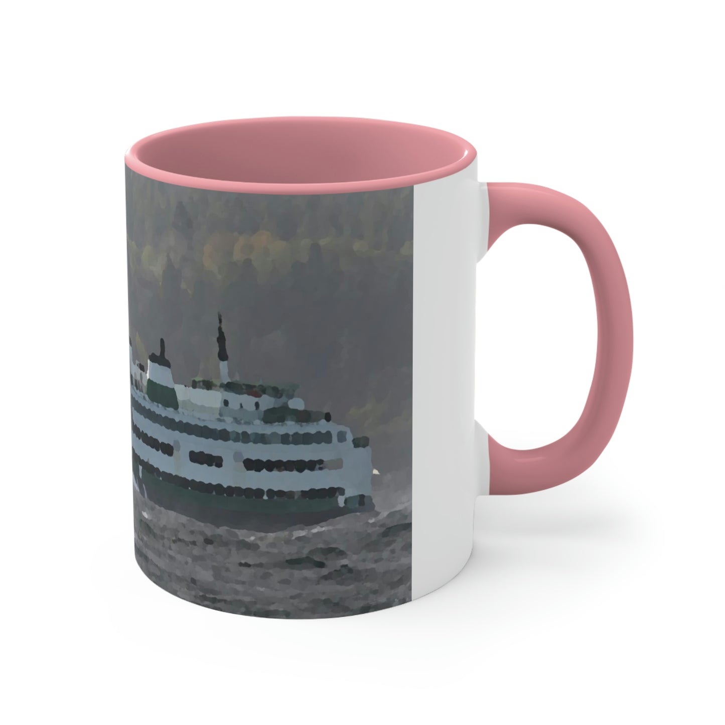 Accent Coffee Mug, 11oz ... WADOT Ferry Crossing ... "A Very Rough Day" ... Mulkiteo Route ... Family Archives ... Early 1990's' ... Original Works ...