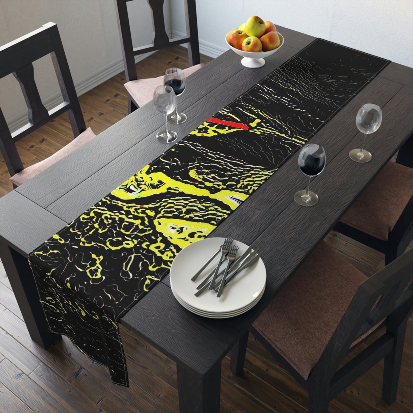 Table Runner (Cotton, Poly) ... "Snow Vehicle In Snow Storm At-Rest" ... Circa 12Mar23 ... Central Idaho ... 18-Hours Rendering Time: Original Works ...
