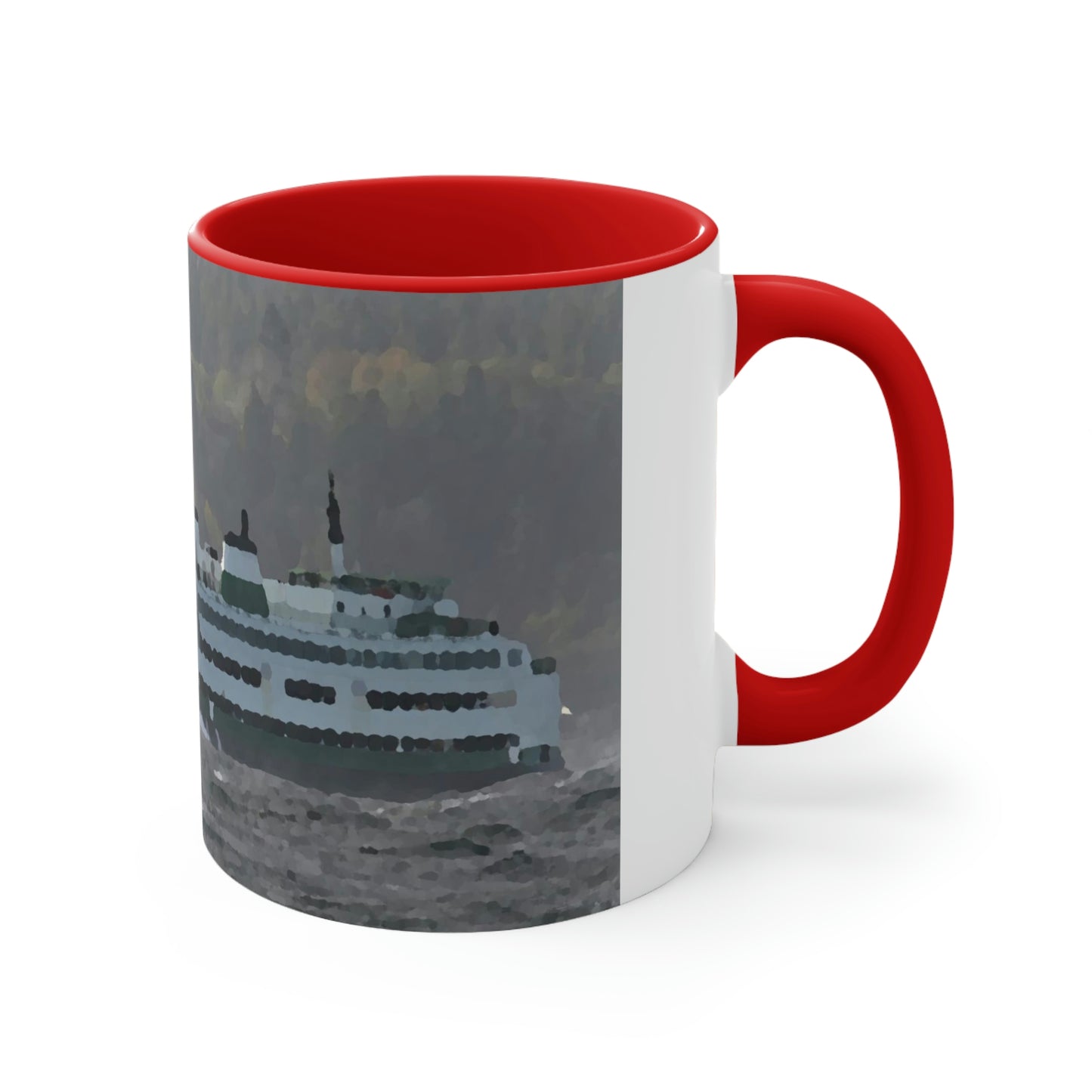 Accent Coffee Mug, 11oz ... WADOT Ferry Crossing ... "A Very Rough Day" ... Mulkiteo Route ... Family Archives ... Early 1990's' ... Original Works ...