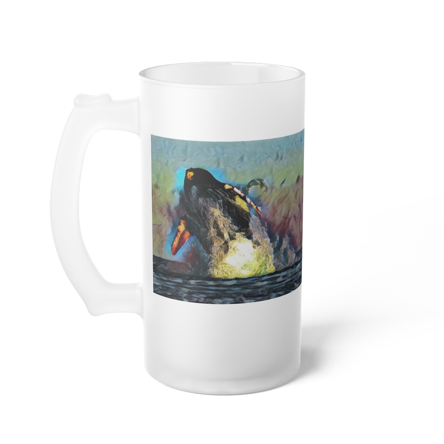 Frosted Glass Beer Mug ... An Extraordinary Humpback Breach ... 'With Explosive Energy' ... Family Archives (KPH) ... Circa: 21st Century. Maui, HI ... Original Works ...
