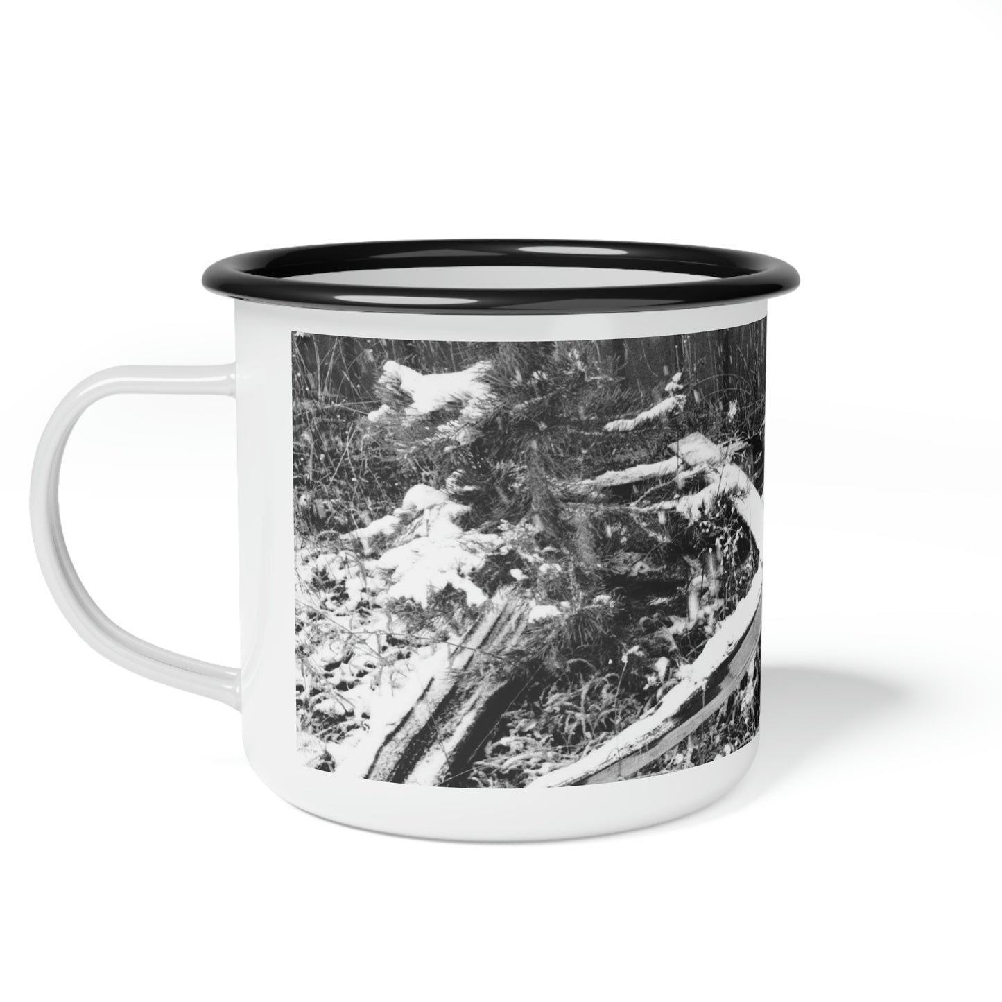 Enamel Camp Cup ... How Things Were Done 'A Long Time Ago' ... Wheel-Wagon & Snow