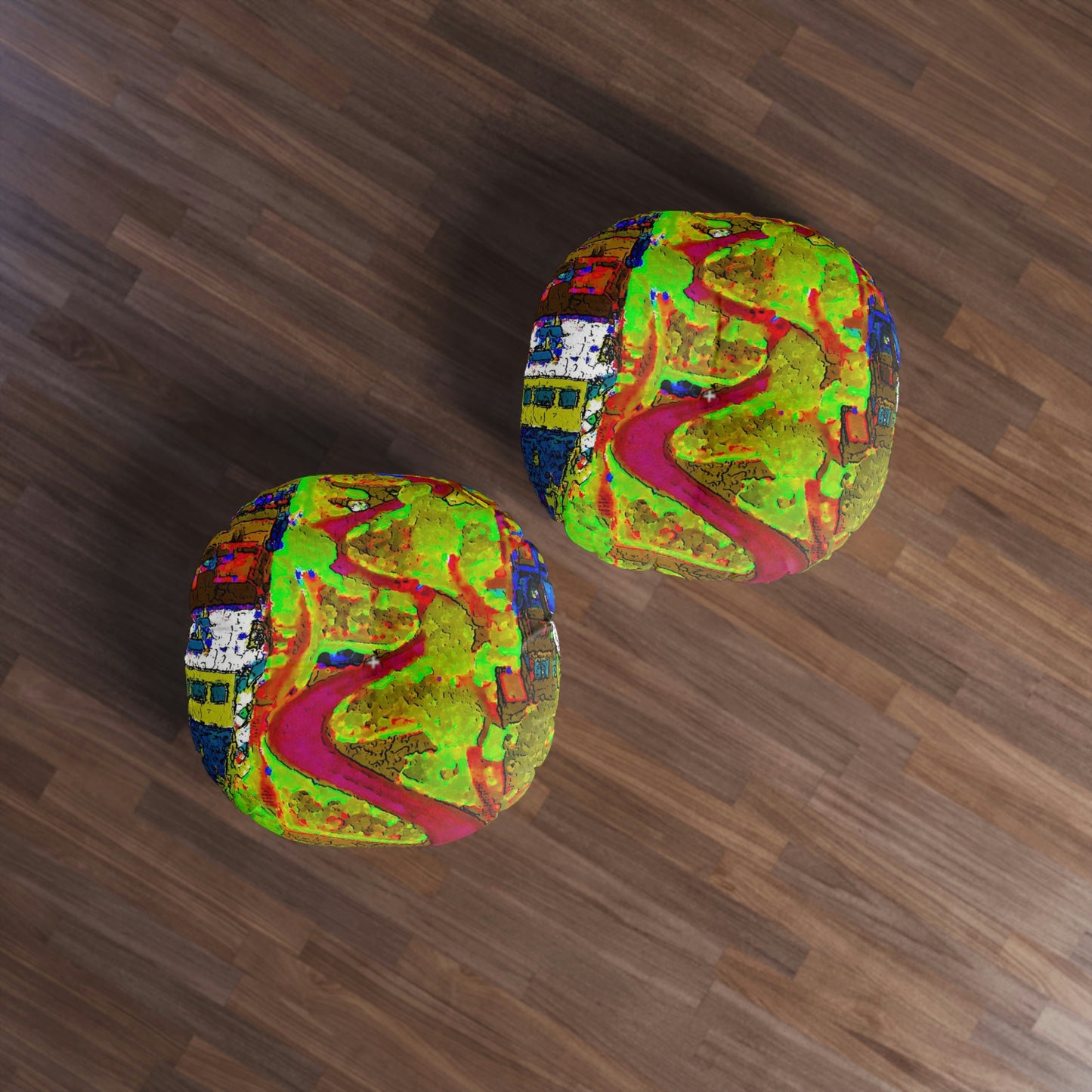 Tufted Floor Pillow, Round ... A Crazy Street ... 'Eight Winding Curve-Switchbacks' ... "Lombard Street, San Francisco, CA' ... Family Archives: 1970's ... Original Works ...