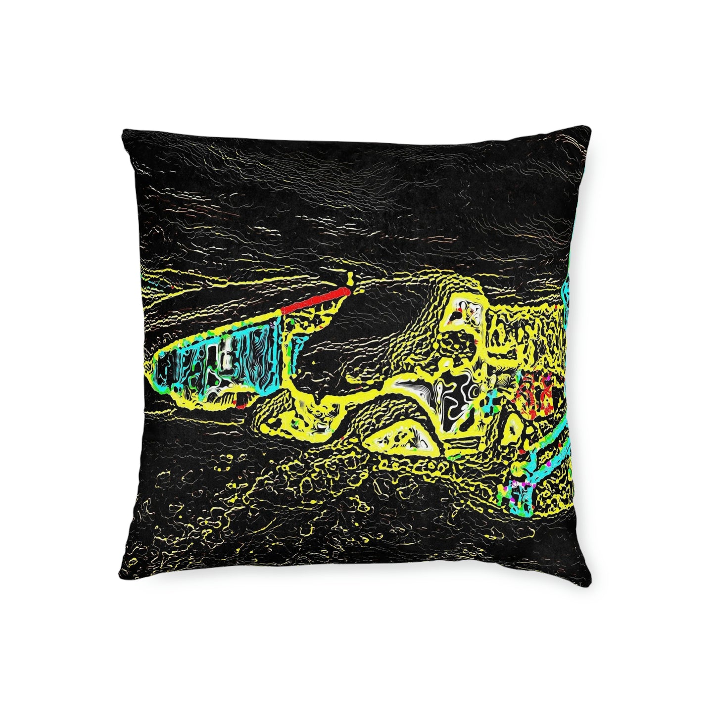 Square Pillow - Pink Back ...  "Snow Vehicle In Snow Storm At-Rest" ... Circa 12Mar23 ... Central Idaho ... 18-Hours Rendering Time: Original Works ...