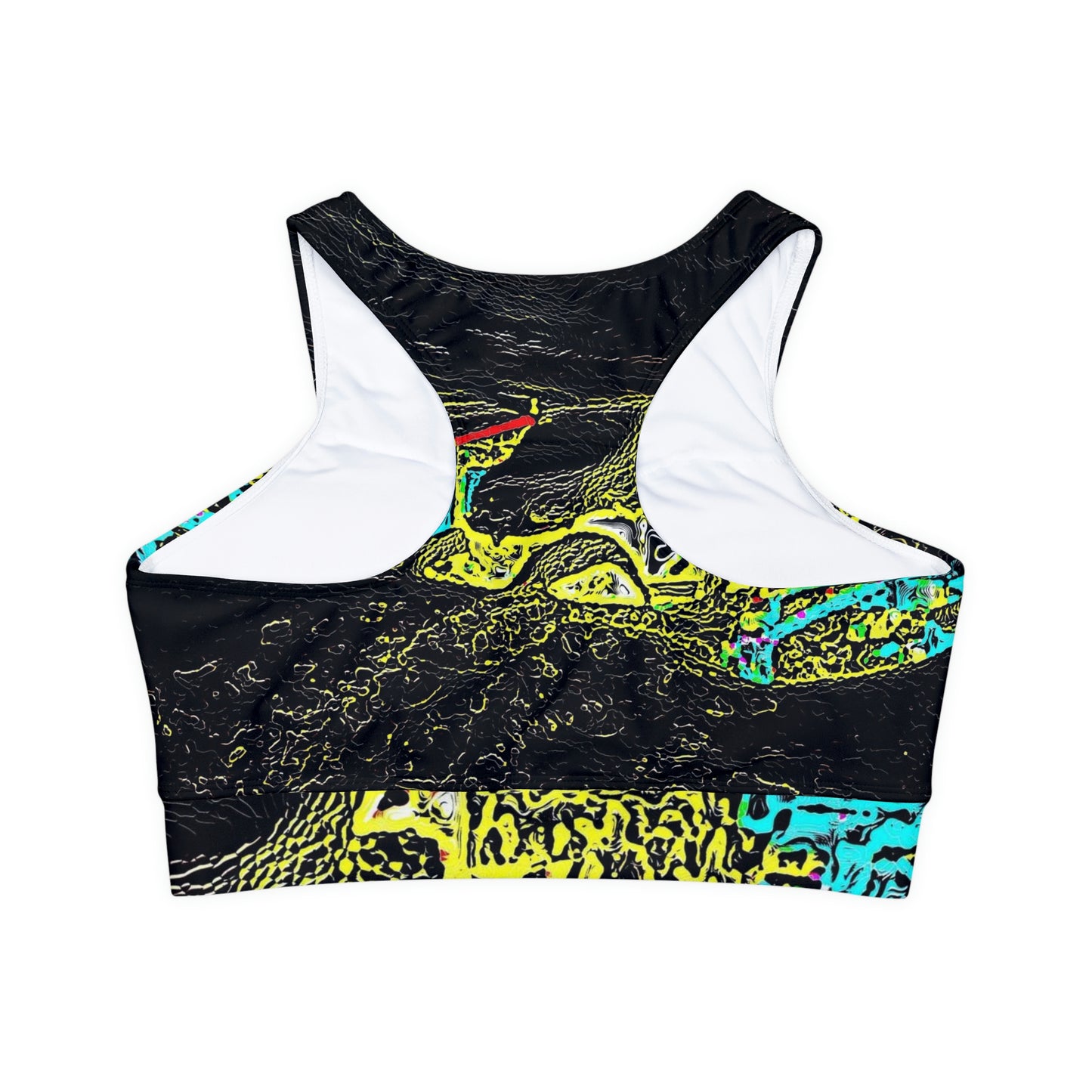 Fully Lined, Padded Sports Bra (AOP) ... "Snow Vehicle In Snow Storm At-Rest" ... Circa 12Mar23 ... Central Idaho ... 18-Hours Rendering Time: Original Works ...