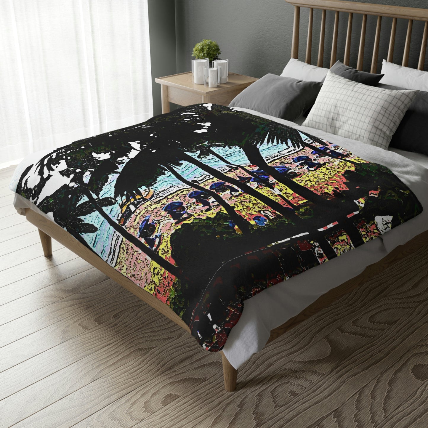 Velveteen Minky Blanket (Two-sided print) ... "A Beautiful Beach Amongst The Palms" ... The Outrigger Waikiki, Honolulu, Oahu ... Original Works ...