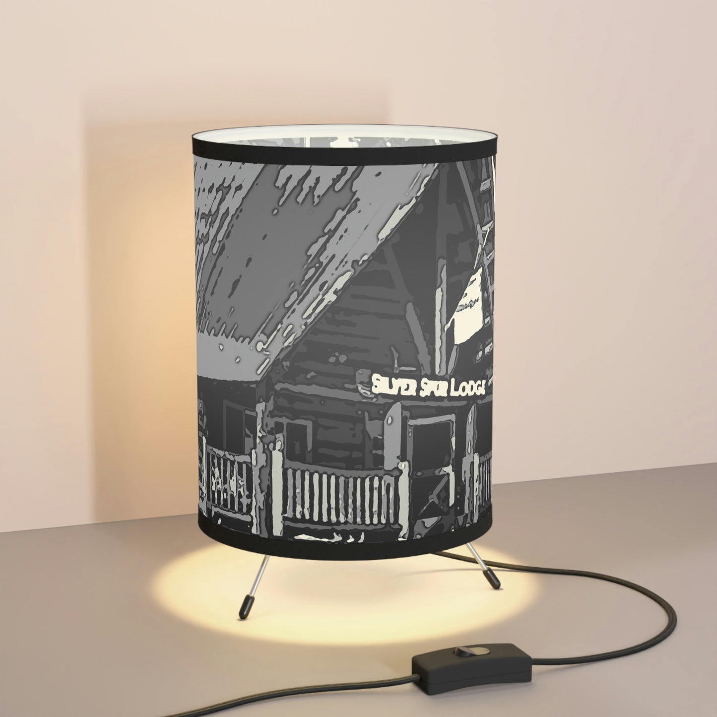 Tripod Lamp with High-Res Printed Shade, US\CA plug ... A Beautiful Lodge & Back-Country Outfitter In A Mountain Town ... 'Dixie, Idaho, November 2022' ... Original Works ...