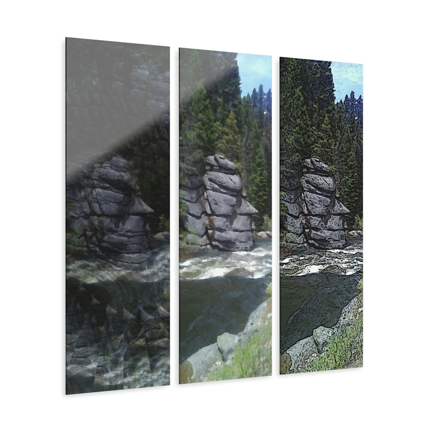 Acrylic Prints (Triptych) ... "I Am Innocent" ... Tricky-Dick Immortalized ... Nixon Rock: Along The River ... Central Idaho, Summer 2020 ... Original Works ...