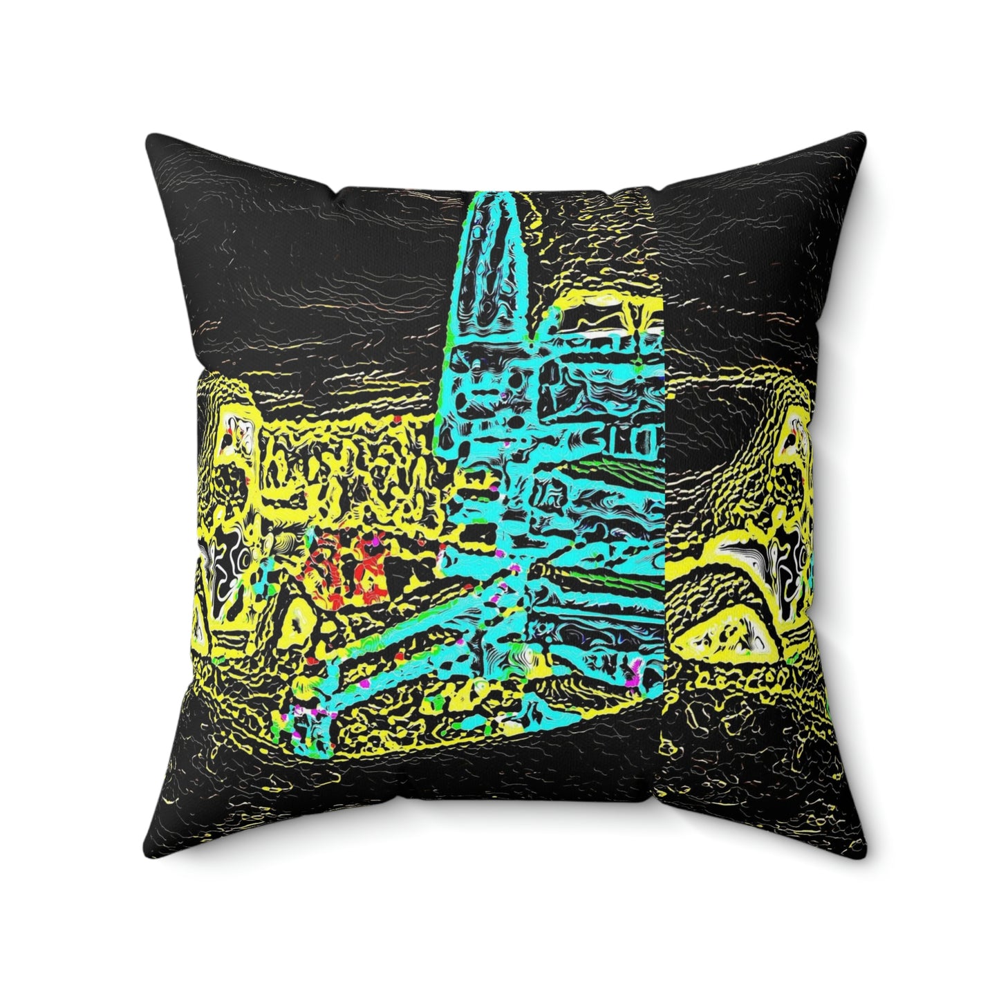 Spun Polyester Square Pillow ...  "Snow Vehicle In Snow Storm At-Rest" ... Circa 12Mar23 ... Central Idaho ... 18-Hours Rendering Time: Original Works ...