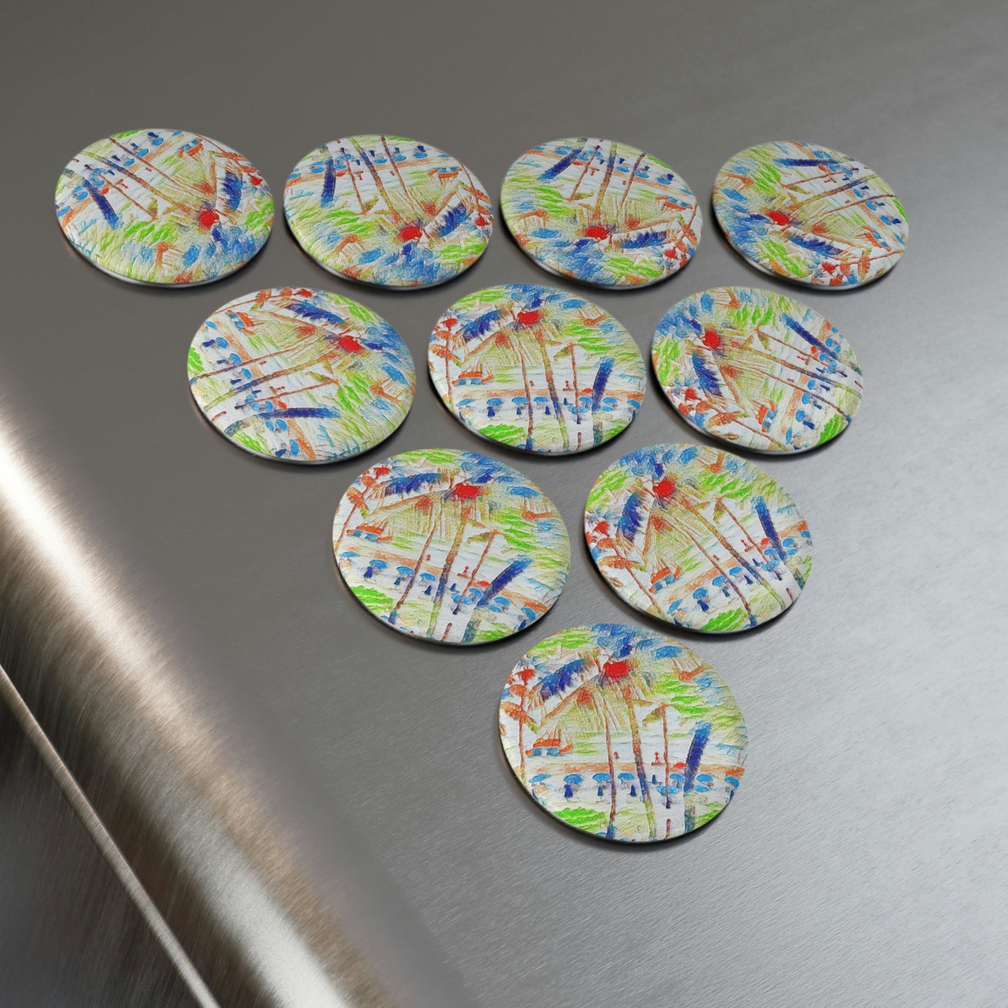Button Magnet, Round (1 & 10 pcs) ... "The Royal Hawai'ian: Waikiki Beach_Beach" ... Honolulu, HI ... October 2014 (Halloween) ... Original Works ...