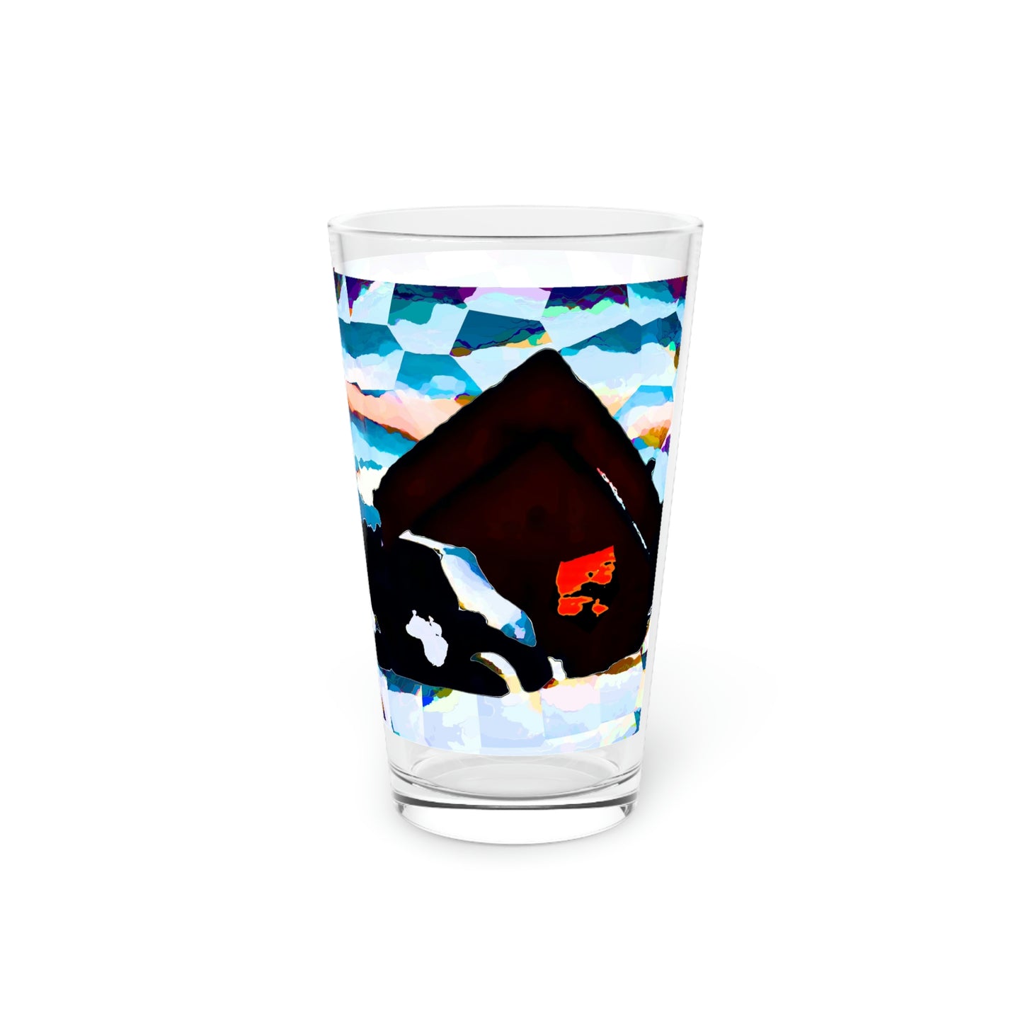 Pint Glass, 16oz ... After An Intense Snow Storm ... 'Digging Out' ... A Vehicle & Cabin "In The Mountains" ... March 2023 ... Original Works ...