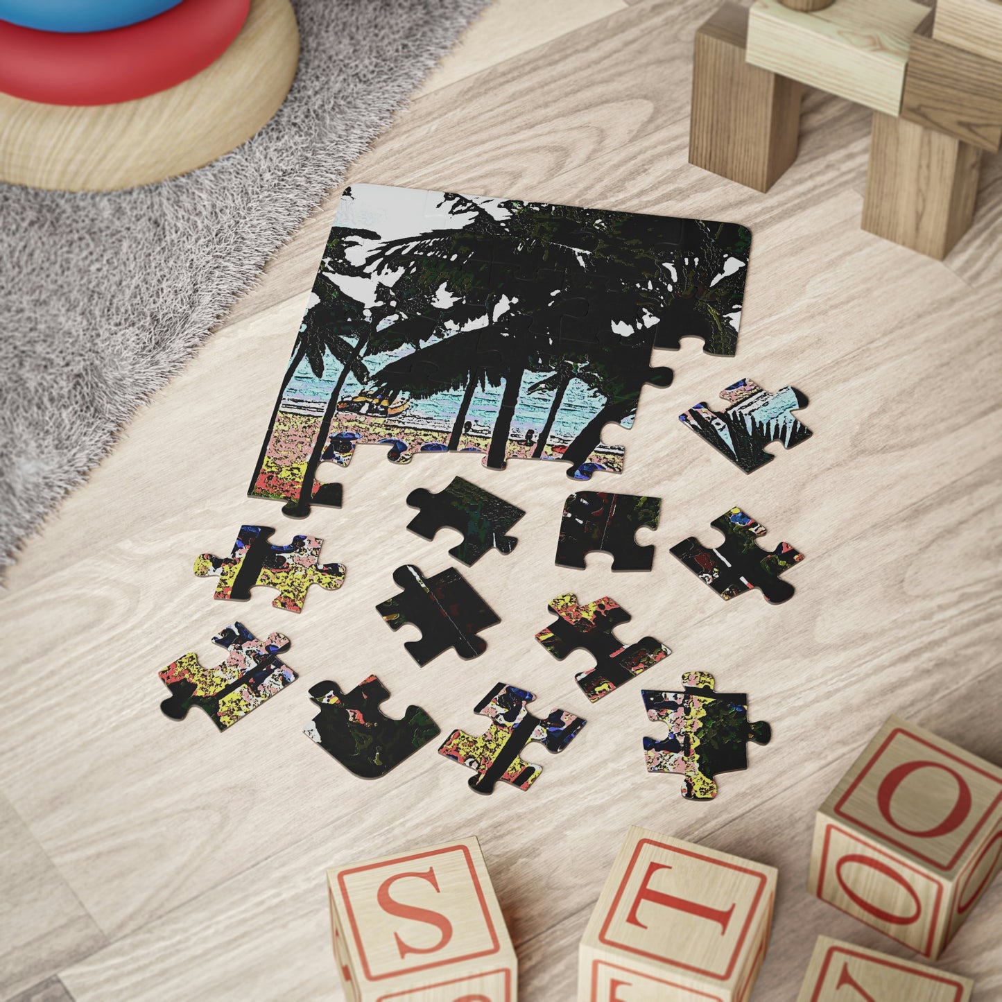 Kids' Puzzle, 30-Piece ...  "A Beautiful Beach Amongst The Palms" ... The Outrigger Waikiki, Honolulu, Oahu ... Original Works ...