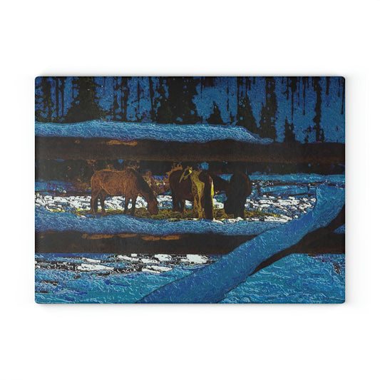 Glass Cutting Board ...  A Horse ... A Saddle ...  Foraging Through The Snow ...  An_Asses 'Cry' ... Central Idaho, November 2022 ...  Original Works ..