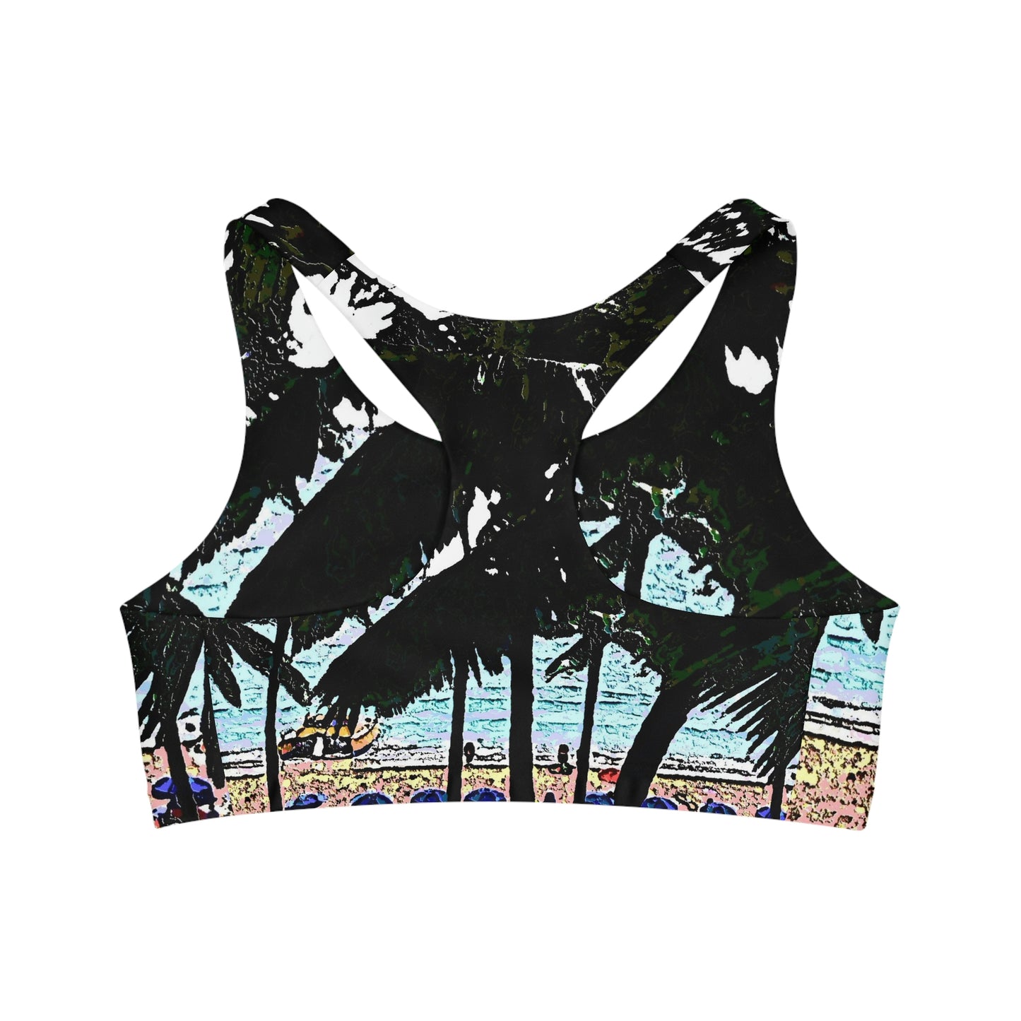 Seamless Sports Bra (AOP) ...  "A Beautiful Beach Amongst The Palms" ... The Outrigger Waikiki, Honolulu, Oahu ... Original Works ...