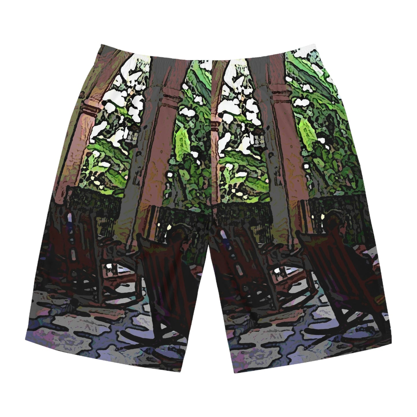 Men's Board Shorts (AOP) ... Lanai & Rocking Chairs At: 'The Pink Palace' ... The Royal Hawai'ian ... Honolulu, HI ... '27Oct2014' ... Original Works ...
