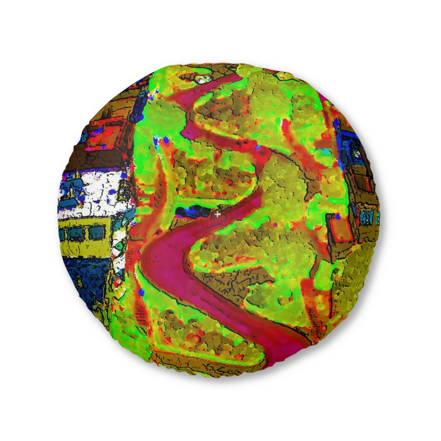 Tufted Floor Pillow, Round ... A Crazy Street ... 'Eight Winding Curve-Switchbacks' ... "Lombard Street, San Francisco, CA' ... Family Archives: 1970's ... Original Works ...