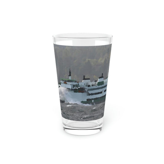 Pint Glass, 16oz ... WADOT Ferry Crossing ... "A Very Rough Day" ... Mulkiteo Route ... Family Archives ... Early 1990's' ... Original Works ...