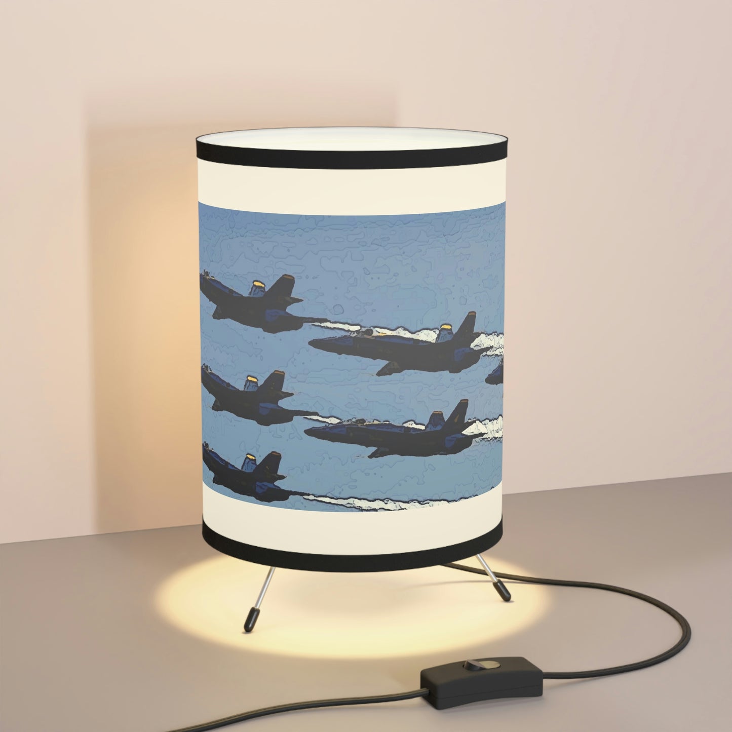 Tripod Lamp with High-Res Printed Shade, US\CA plug ... Seattle Seafair ..."Blue Angels Run Over Lake Washington" ... Circa Mid 1980's ... Dr FJ Holt ... Original Works ...