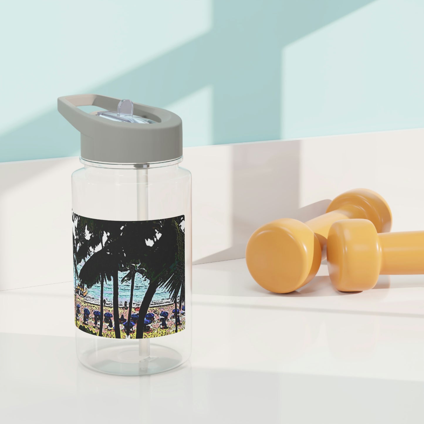 Tritan Water Bottle ... "A Beautiful Beach Amongst The Palms" ... The Outrigger Waikiki, Honolulu, Oahu ... Original Works ...