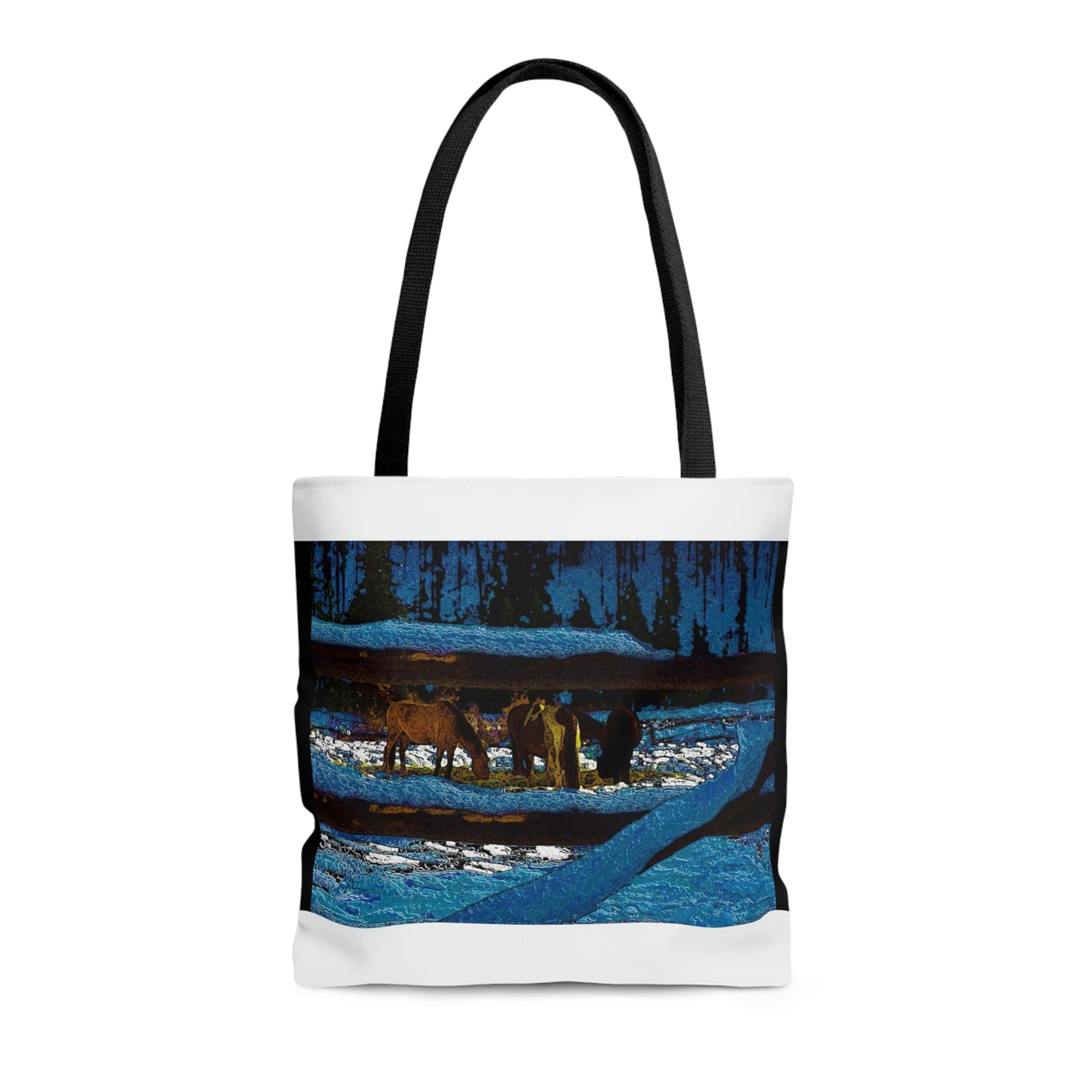 AOP Tote Bag ...  A Horse ... A Saddle ...  Foraging Through The Snow ...  An_Asses 'Cry' ... Central Idaho, November 2022 ...  Original Works ..