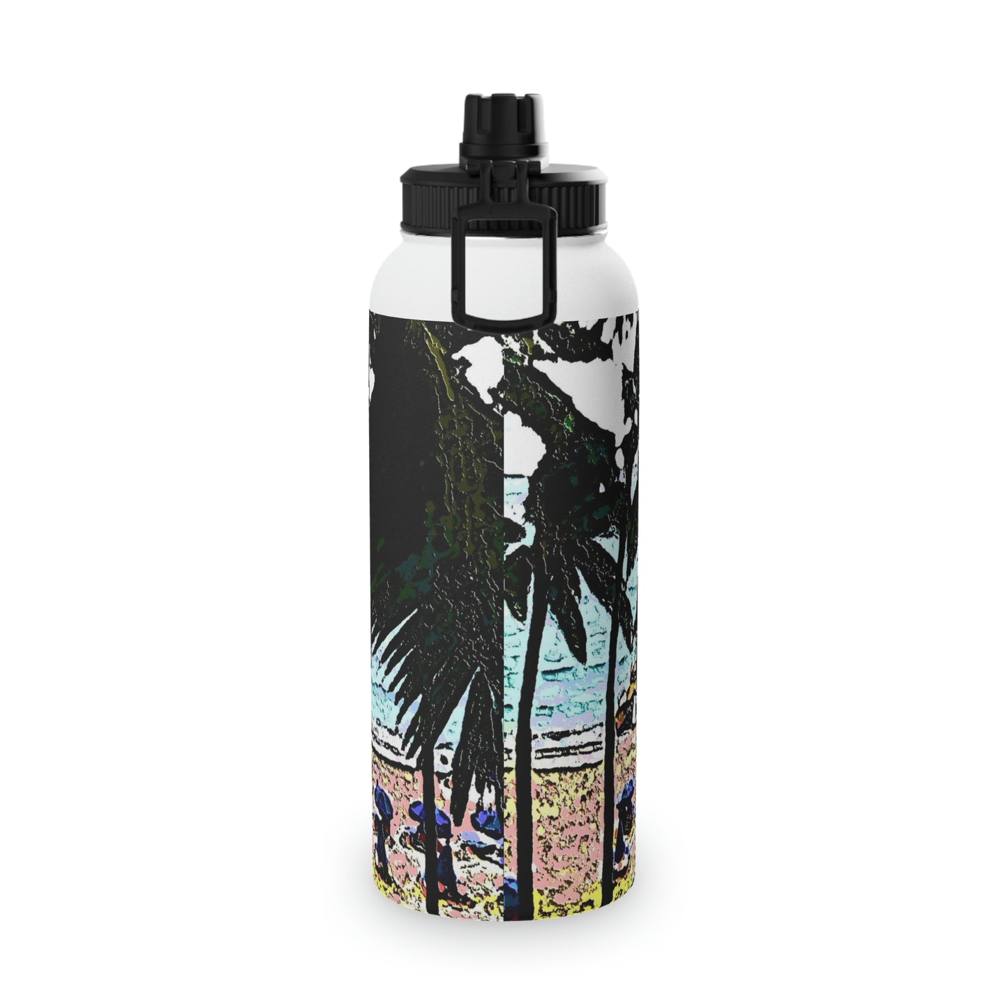 Stainless Steel Water Bottle, Sports Lid ... "A Beautiful Beach Amongst The Palms" ... The Outrigger Waikiki, Honolulu, Oahu ... Original Works ...
