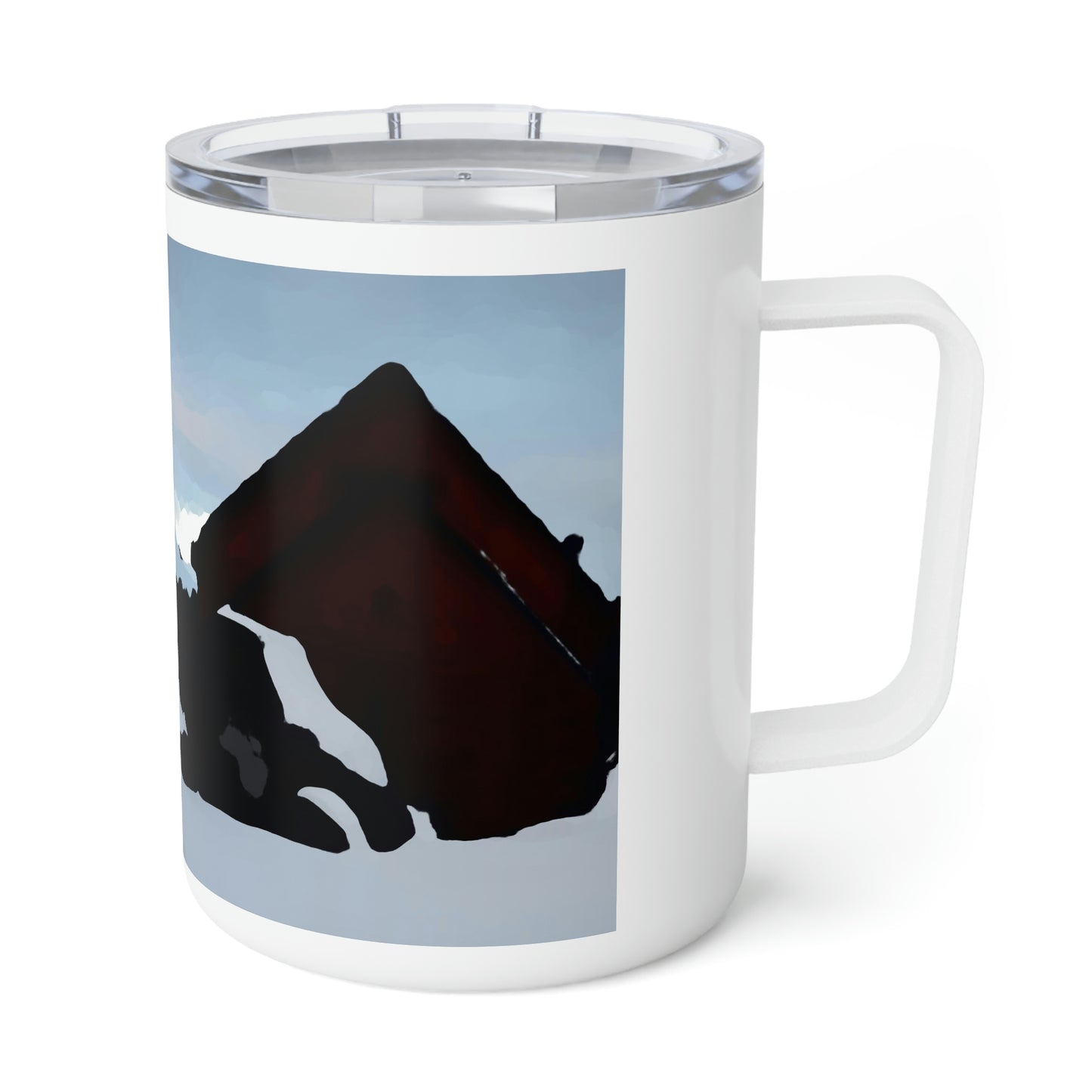 Insulated Coffee Mug, 10oz ... After An Intense Snow Storm ... 'Digging Out' ... A Vehicle & Cabin "In The Mountains" ... March 2023 ... Original Works ...