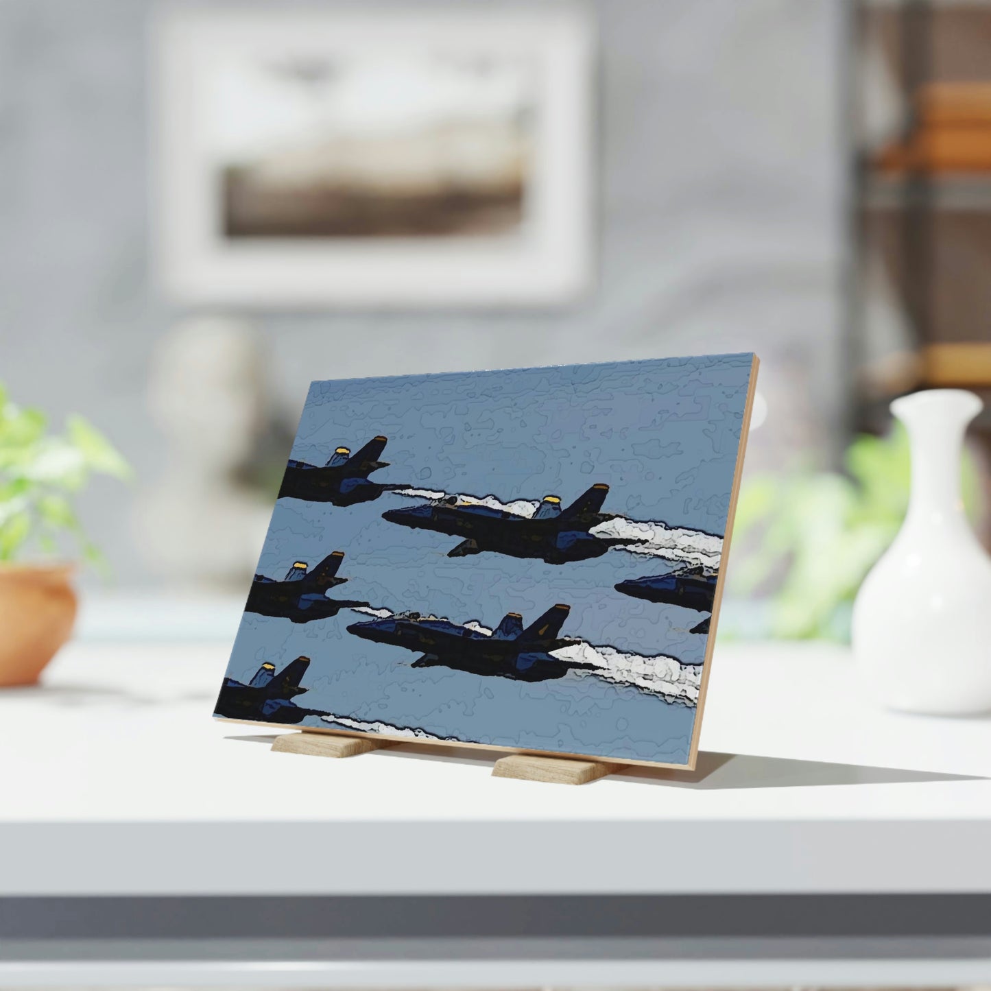 Ceramic Photo Tile ... Seattle Seafair ..."Blue Angels Run Over Lake Washington" ... Circa Mid 1980's ... Dr FJ Holt ... Original Works ...