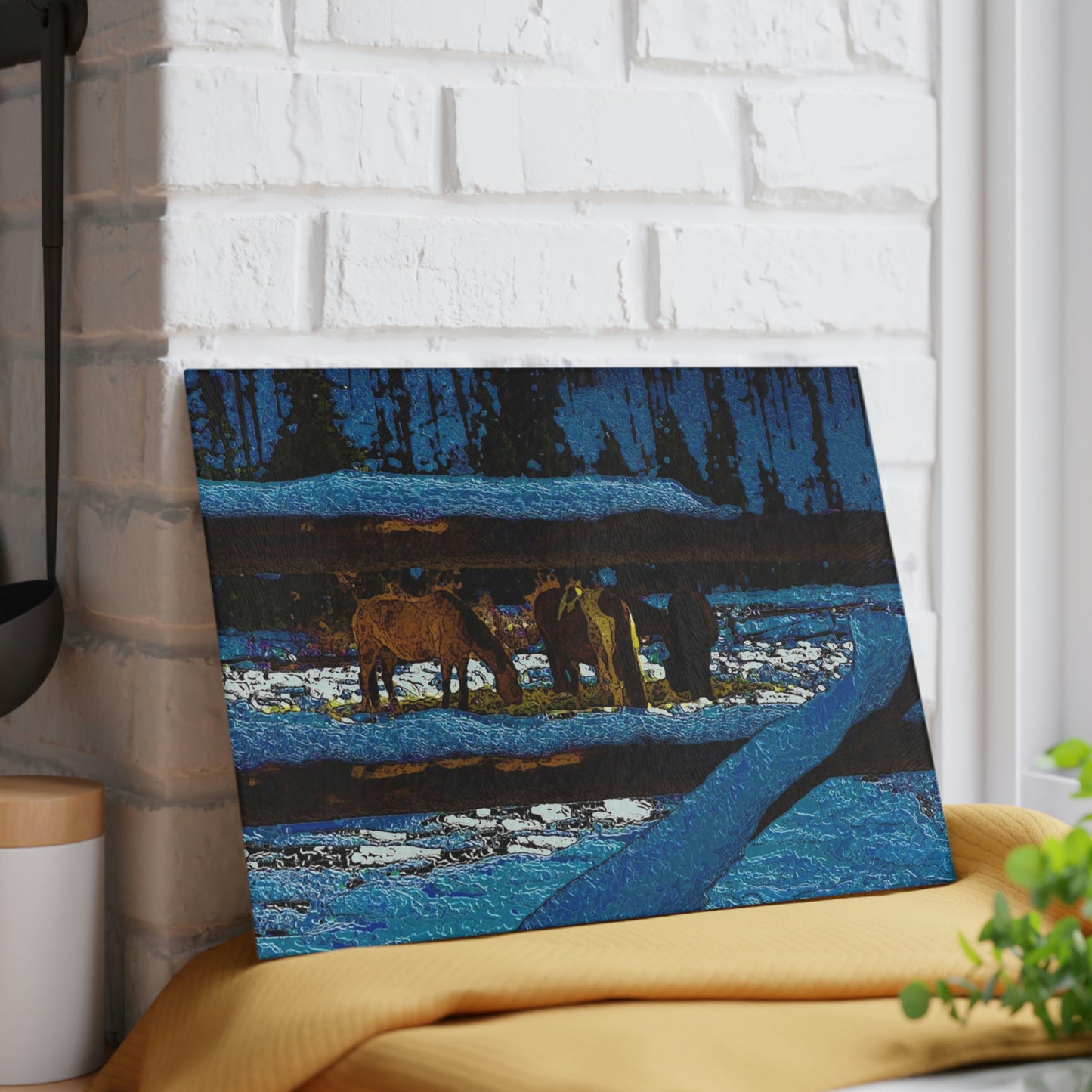 Glass Cutting Board ...  A Horse ... A Saddle ...  Foraging Through The Snow ...  An_Asses 'Cry' ... Central Idaho, November 2022 ...  Original Works ..