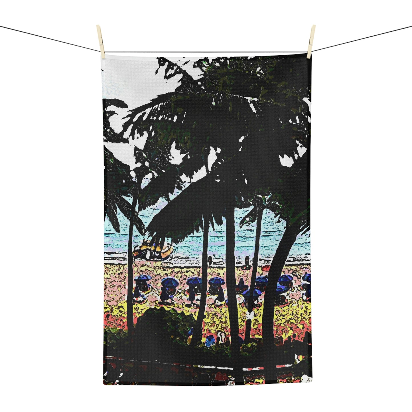 Soft Tea Towel ..."A Beautiful Beach Amongst The Palms" ... The Outrigger Waikiki, Honolulu, Oahu ... Original Works ...