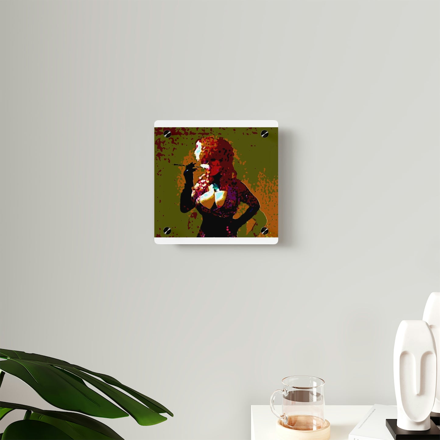 Acrylic Wall Art Panels ...  A Colleague Overseas ... 'Enjoying A Fag' ... Original Works ... "April Fools 2023" ... Hot-Tranny-Smoke ...