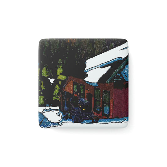 Porcelain Magnet, Square ... "A Rider Passeth-Through-It" ... Colors Galore & A Bit Of Impressionism ... Original Works. Winter 2021. Central Idaho. Rendering Time: 12 Hours ...