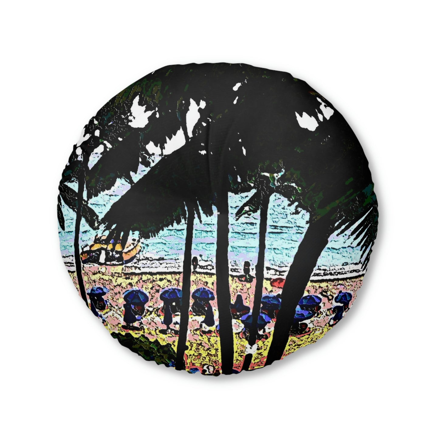 Tufted Floor Pillow, Round ... "A Beautiful Beach Amongst The Palms" ... The Outrigger Waikiki, Honolulu, Oahu ... Original Works ...