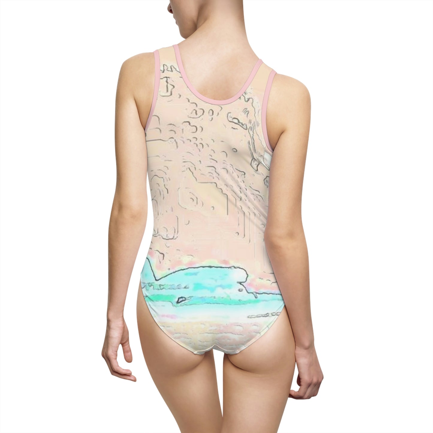 Women's Classic One-Piece Swimsuit ...  Seattle Columbia Cup On Lake Washington ... "Dave Wilcox Heads For The Win" ... Associate Gift-Photo ... Original Works ...