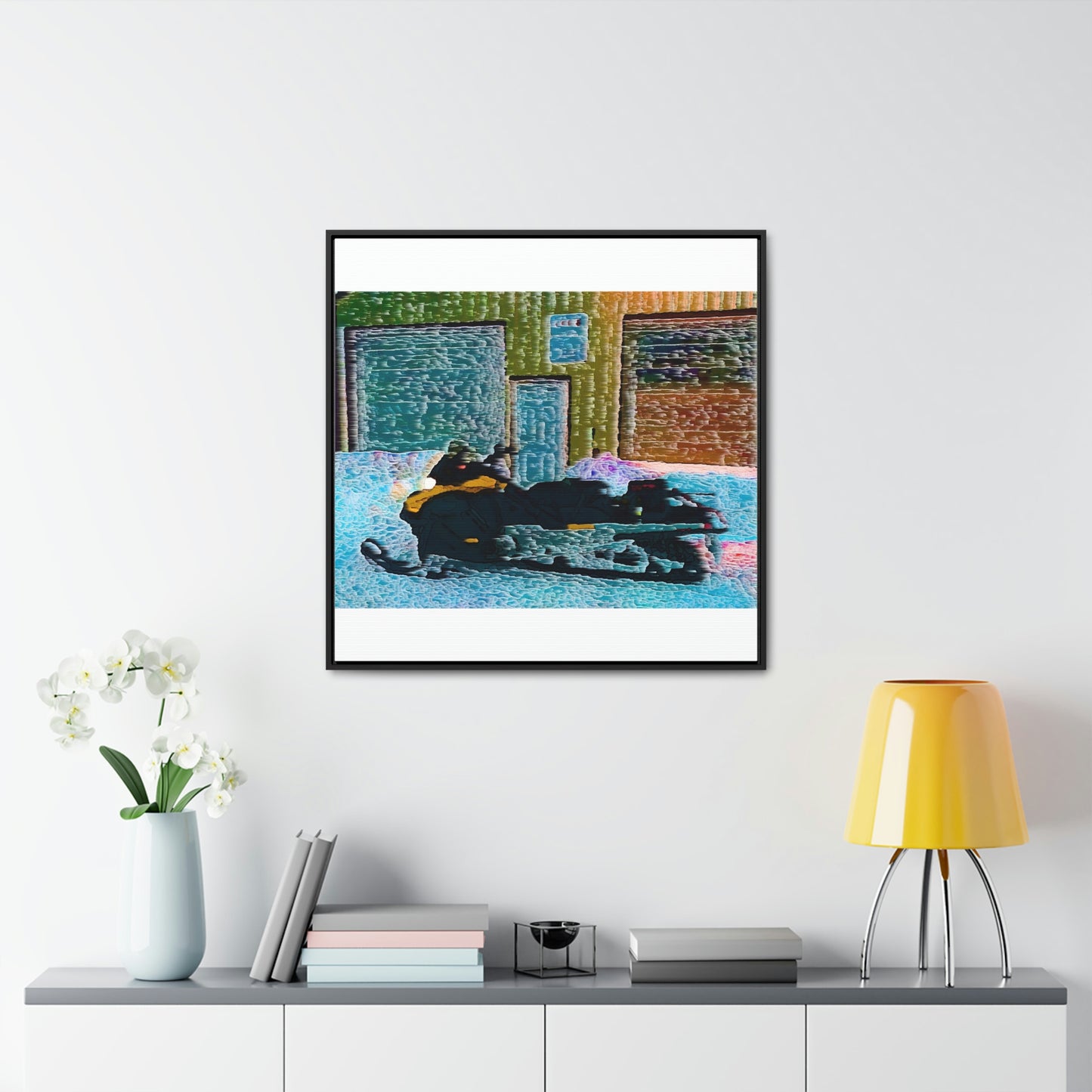 Gallery Canvas Wraps, Square Frame ... Snowmobile & Impressionalism ... 'Collecting Mail & Packages' .... Dixie, Idaho, USA ... Original Works: 10 Hours Rendering Time ...
