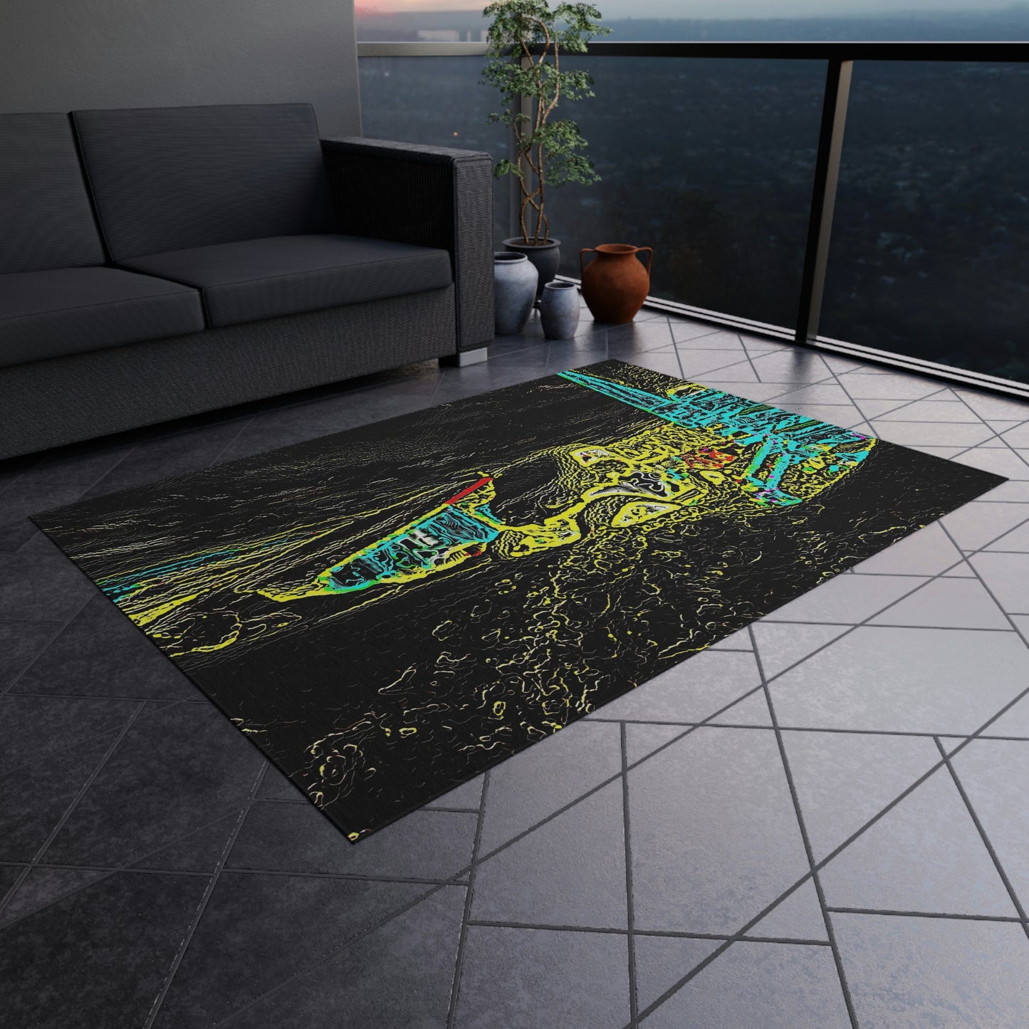 Outdoor Rug ... "Snow Vehicle In Snow Storm At-Rest" ... Circa 12Mar23 ... Central Idaho ... 18-Hours Rendering Time: Original Works ...
